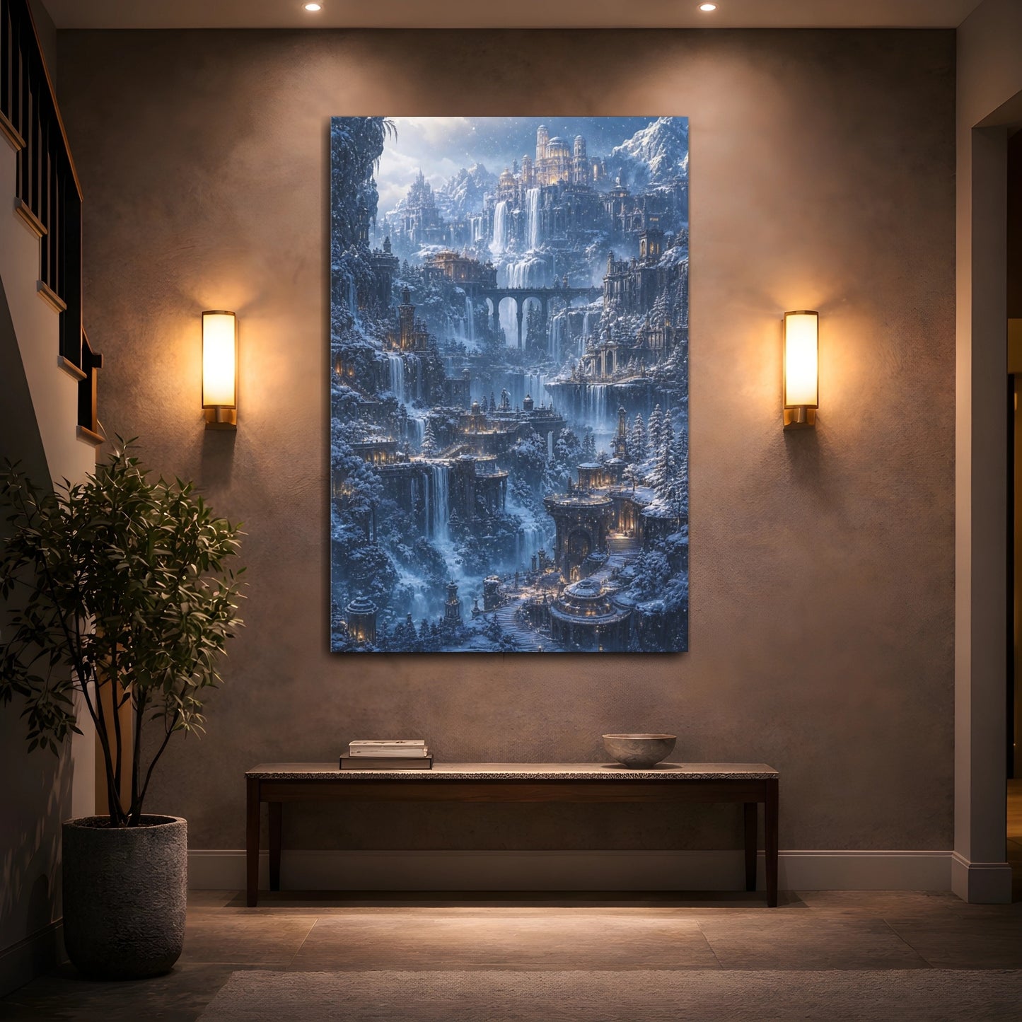 Mockup 2. Icy Mountain Citadel shown as canvas print