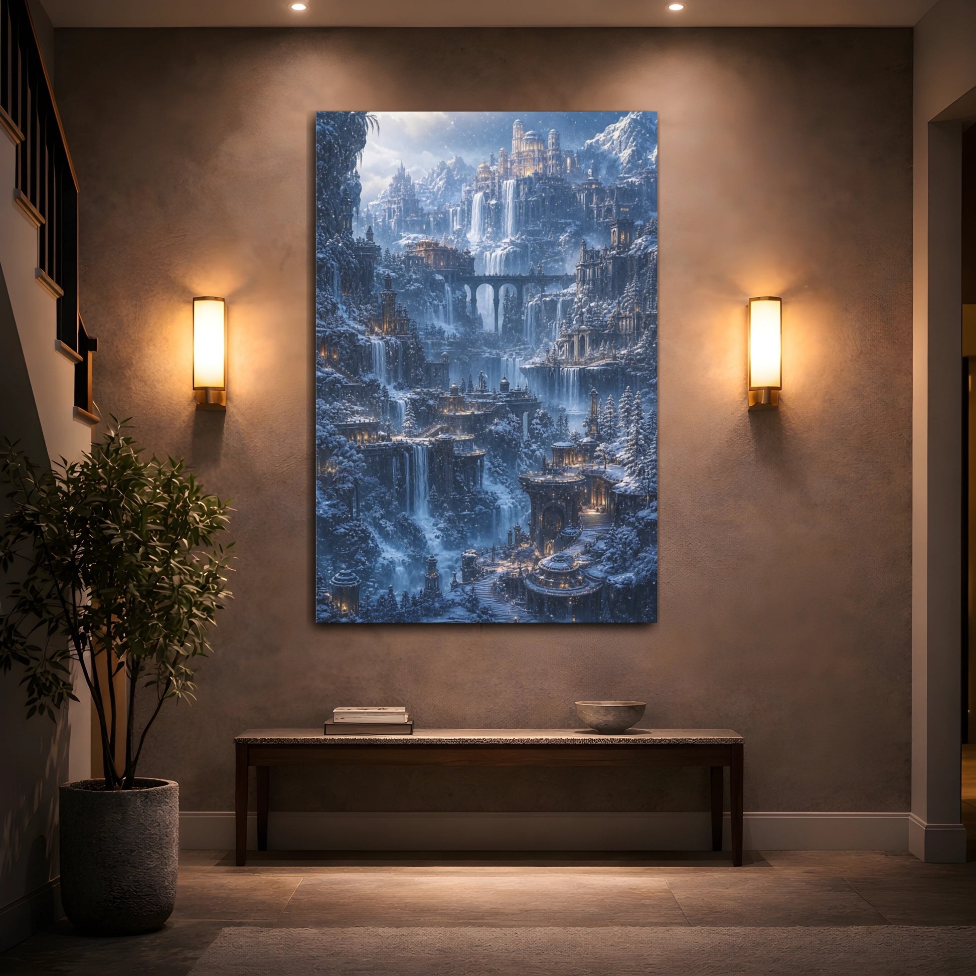 Mockup 2. Icy Mountain Citadel shown as canvas print