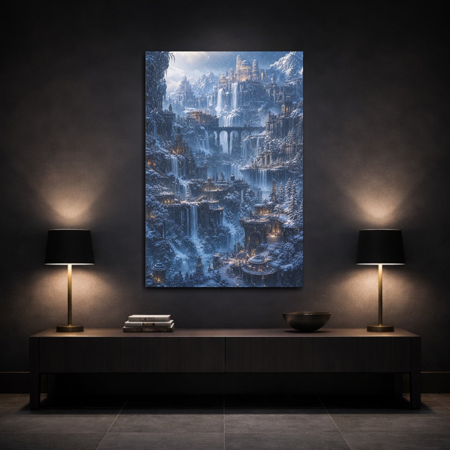 Mockup 3. Icy Mountain Citadel shown as canvas print