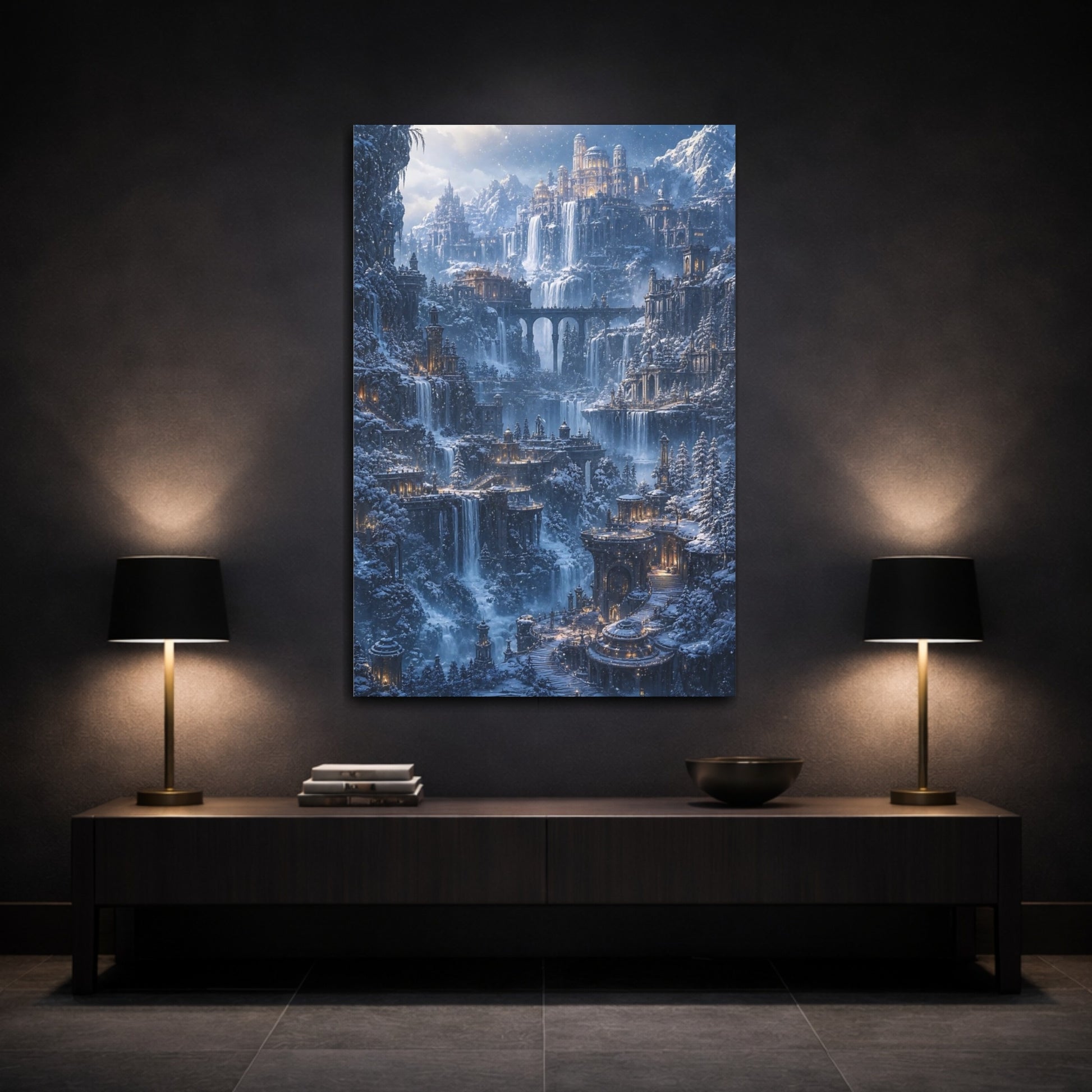 Mockup 3. Icy Mountain Citadel shown as canvas print