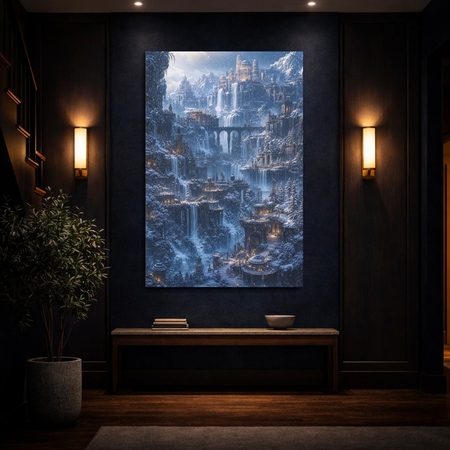 Mockup 4. Icy Mountain Citadel shown as canvas print
