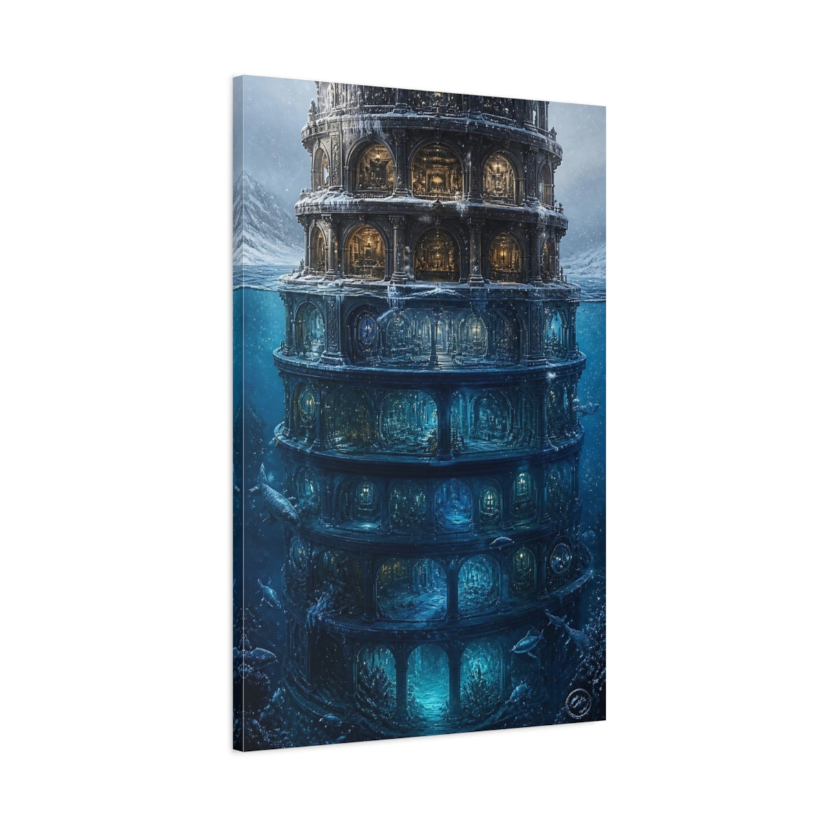 Main Mockup. Illuminated Underwater Tower shown as canvas print