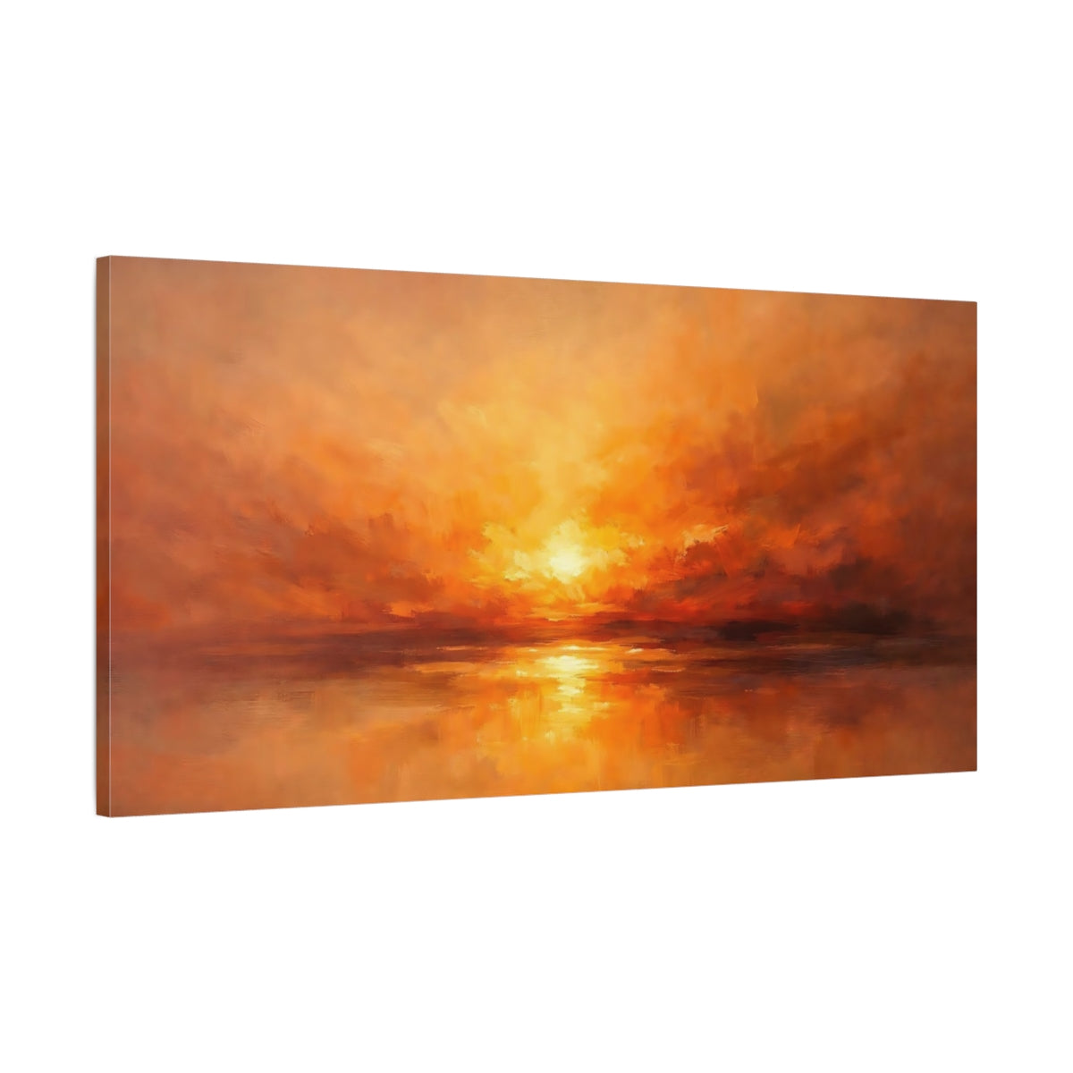 Side Mockup 1. Nature Sunset Seascape Orange Sunset shown as stretched canvas wall art