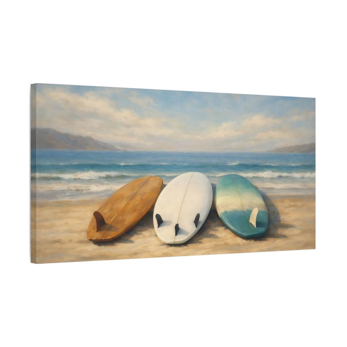 Side Mockup 2. Nature Surfboards Beach Surfboards shown as stretched canvas wall art