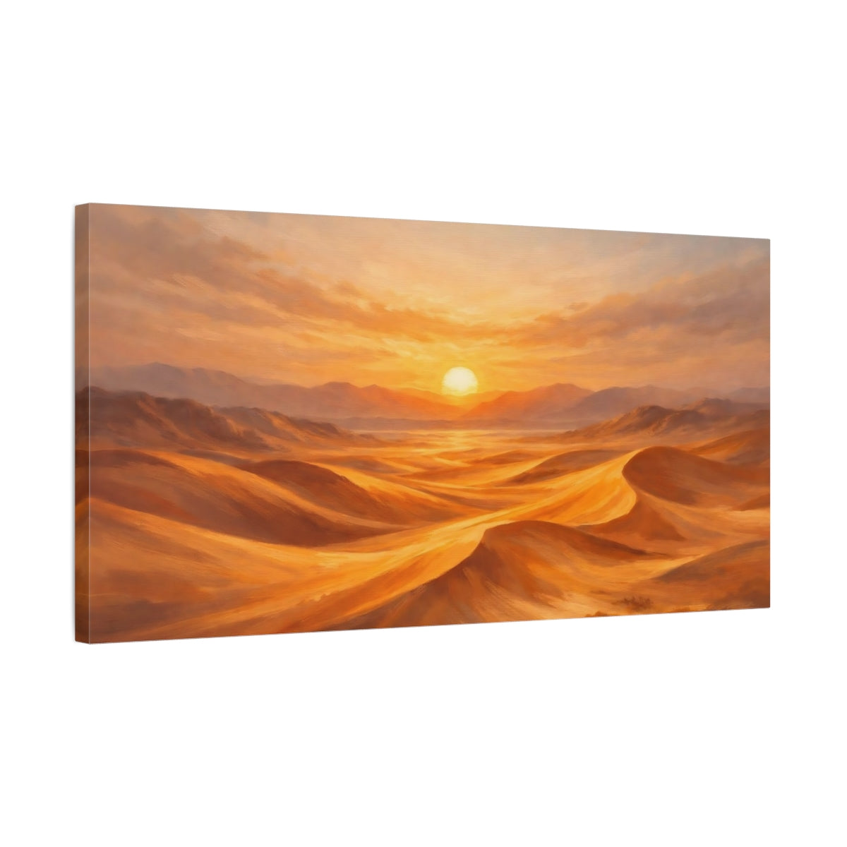 Side Mockup 2. Nature Desert Sunset Orange Desert shown as stretched canvas wall art