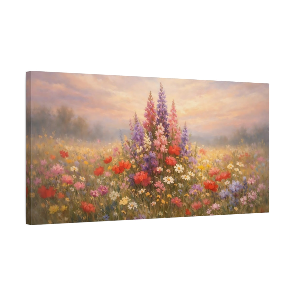 Side Mockup 2. Nature Wildflowers Pastel Wildflowers shown as stretched canvas wall art