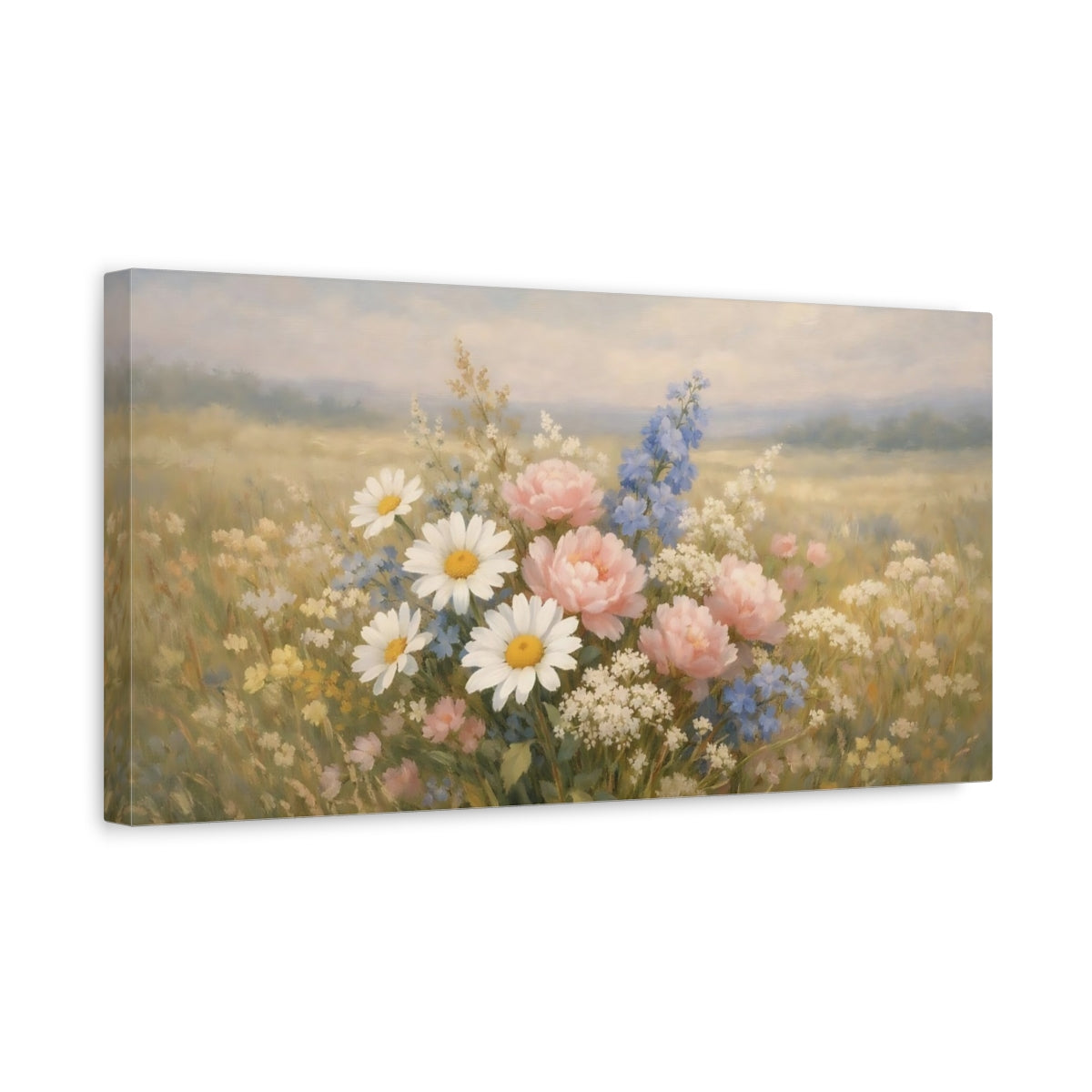 Side Mockup 3. Floral Wildflowers Pastel Wildflowers shown as stretched canvas wall art