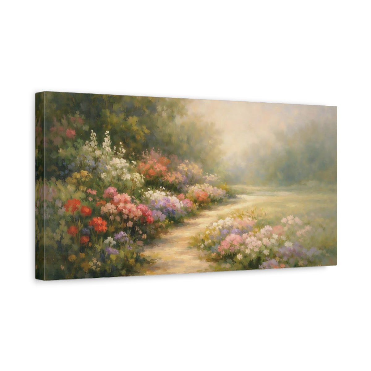Side Mockup 3. Nature Flower Garden Colorful Garden shown as stretched canvas wall art