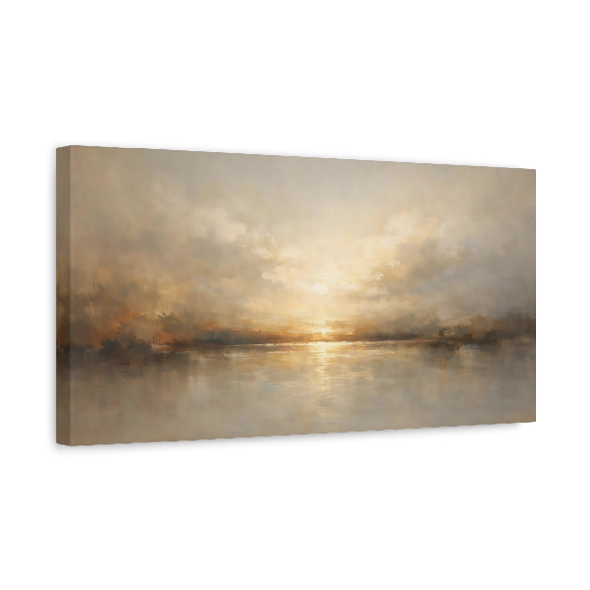 Side Mockup 3. Nature Lake Sunset Golden Sunset Landscape shown as stretched canvas wall art