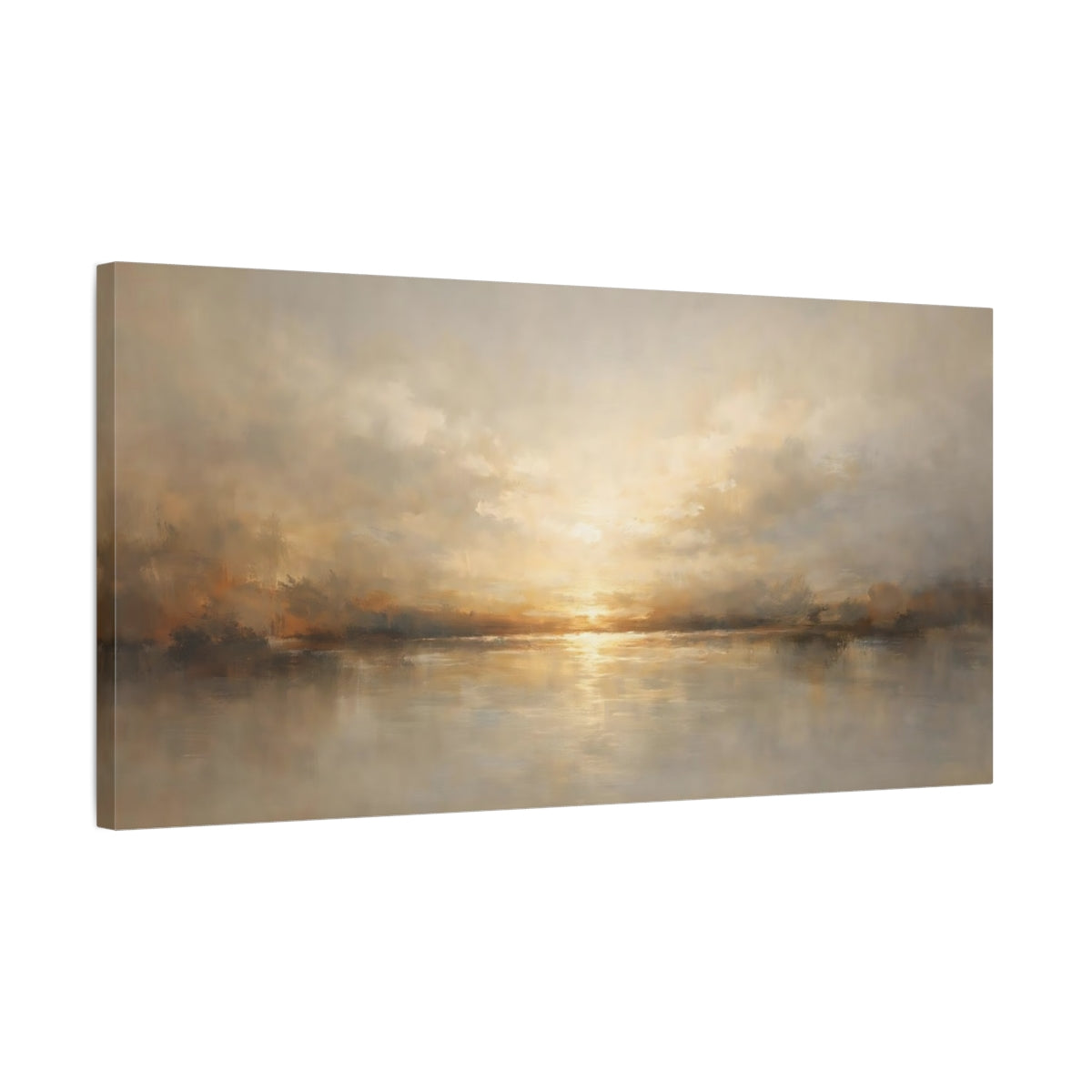 Side Mockup 2. Nature Lake Sunset Golden Sunset Landscape shown as stretched canvas wall art