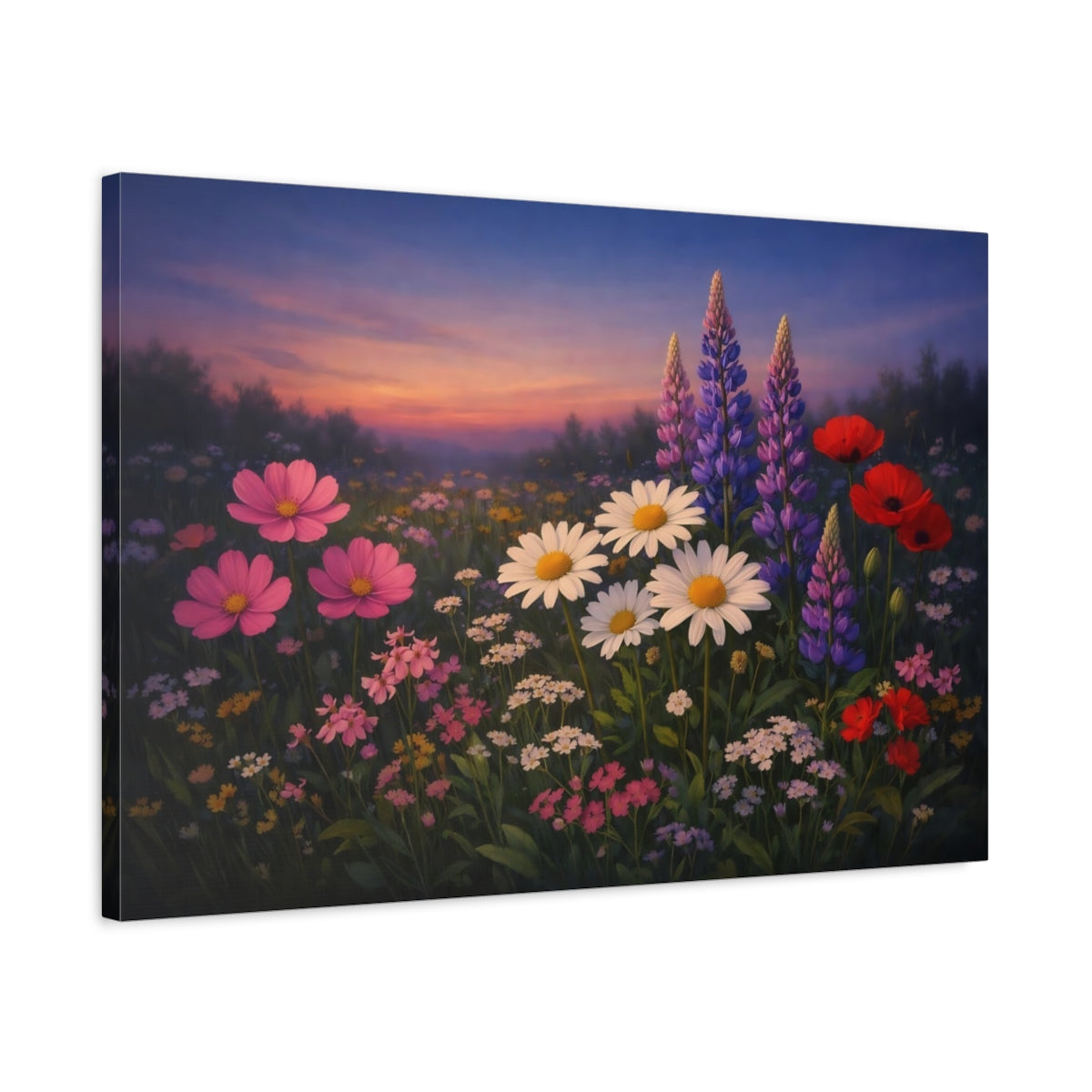 Side Mockup 2. Floral Wildflowers Wildflower Meadow shown as stretched canvas wall art