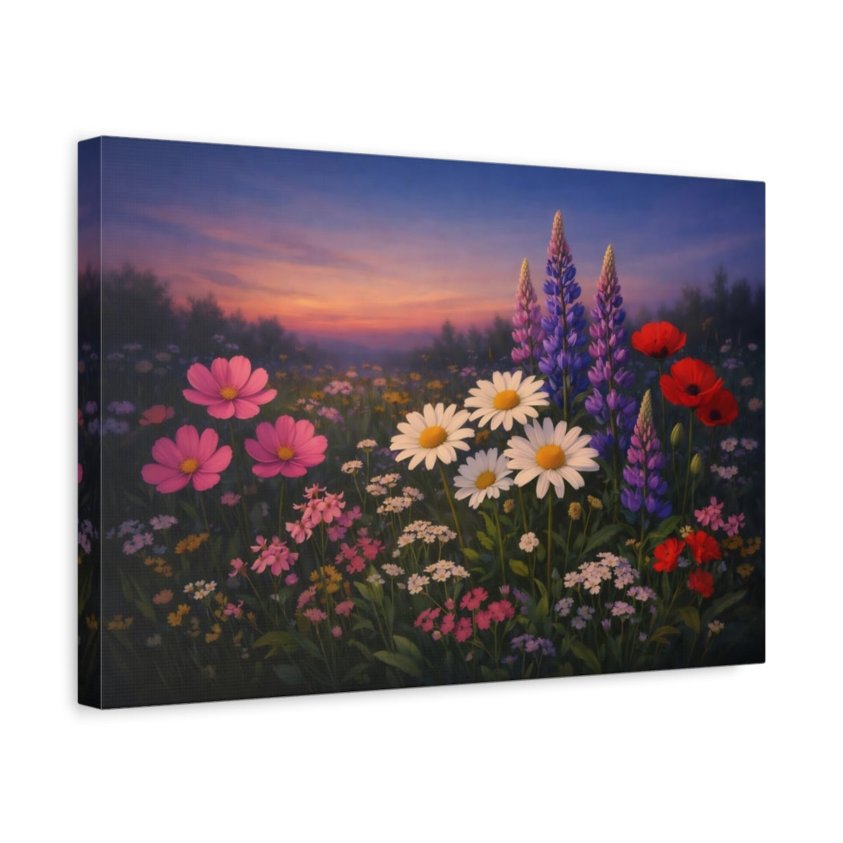 Side Mockup 4. Floral Wildflowers Wildflower Meadow shown as stretched canvas wall art