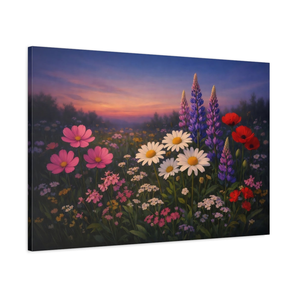 Side Mockup 1. Floral Wildflowers Wildflower Meadow shown as stretched canvas wall art