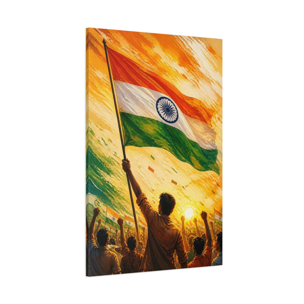 Side Mockup 1. Indian Flag Rising shown as canvas print