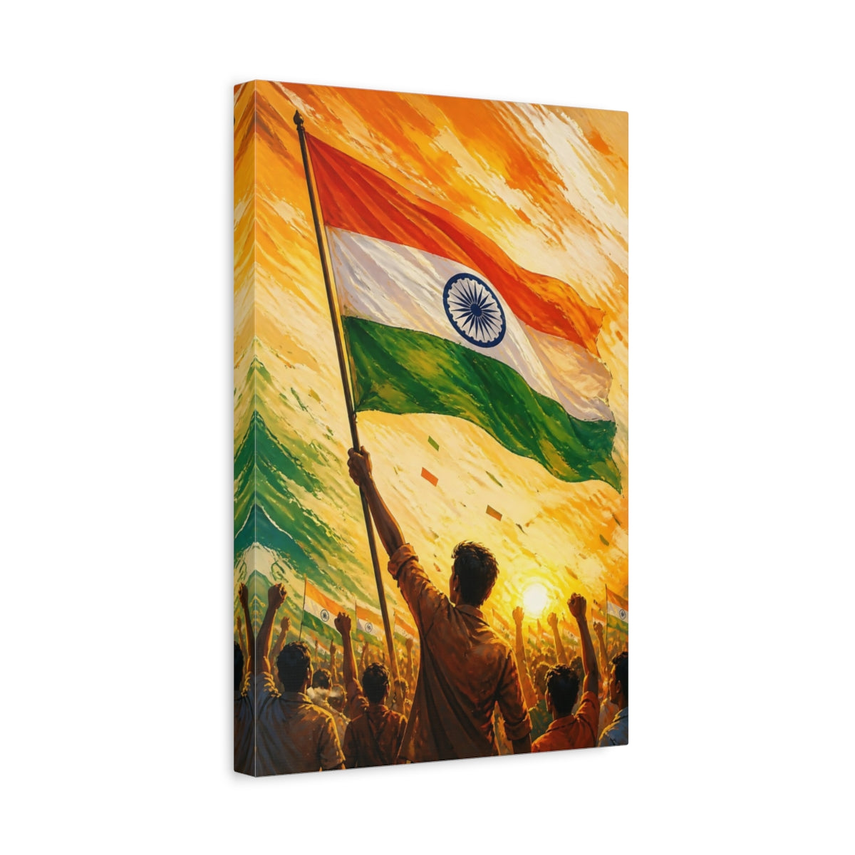 Side Mockup 4. Indian Flag Rising shown as canvas print