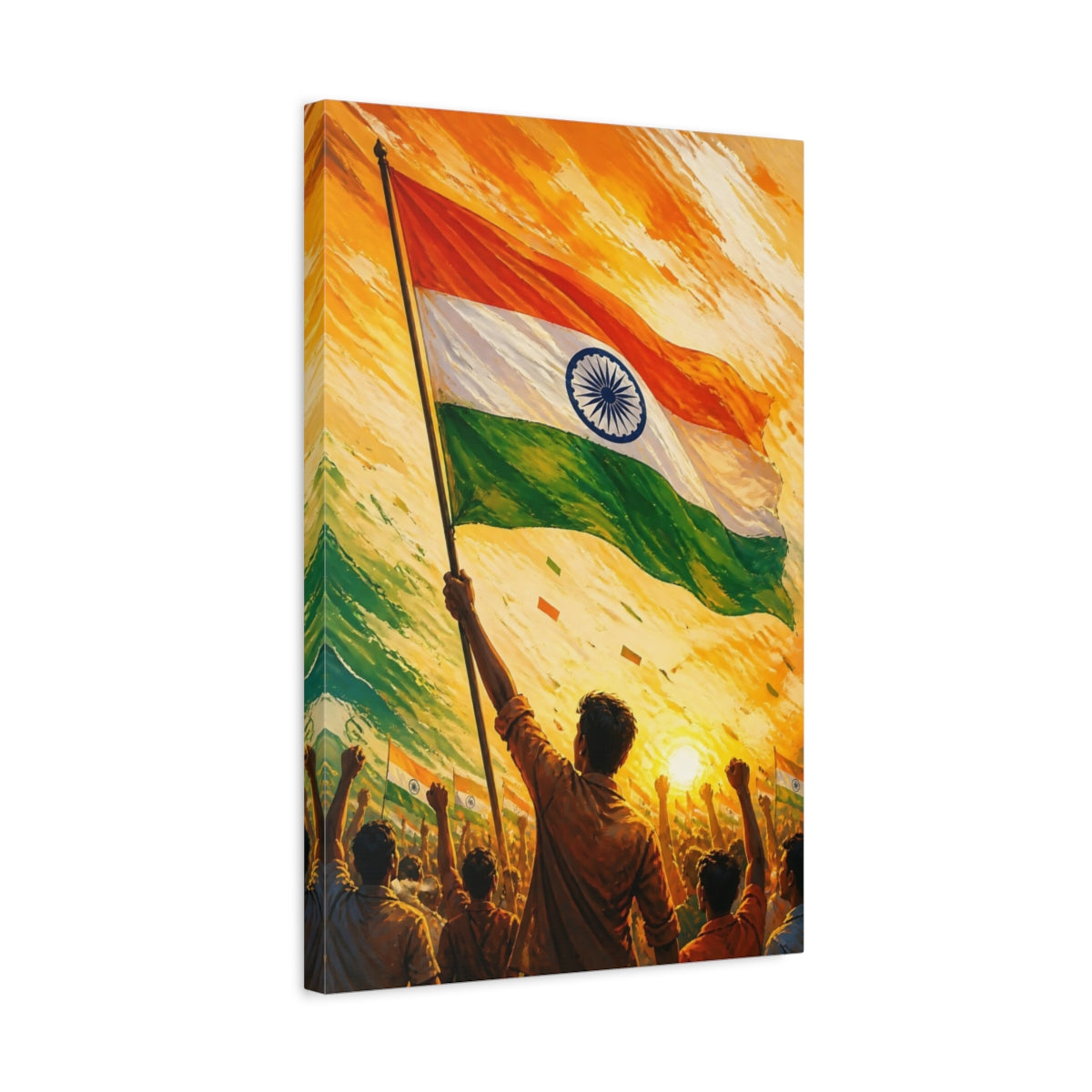 Side Mockup 3. Indian Flag Rising shown as canvas print