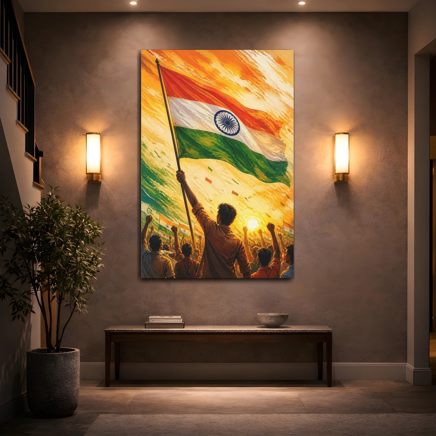 Mockup 2. Indian Flag Rising shown as canvas print