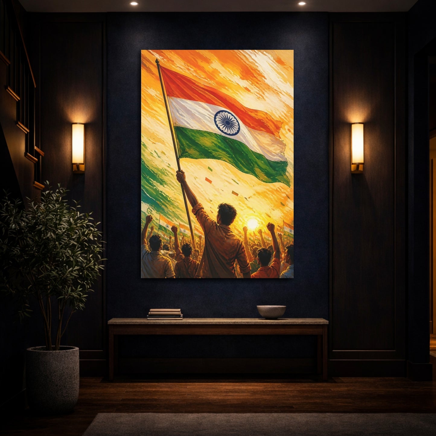 Mockup 4. Indian Flag Rising shown as canvas print