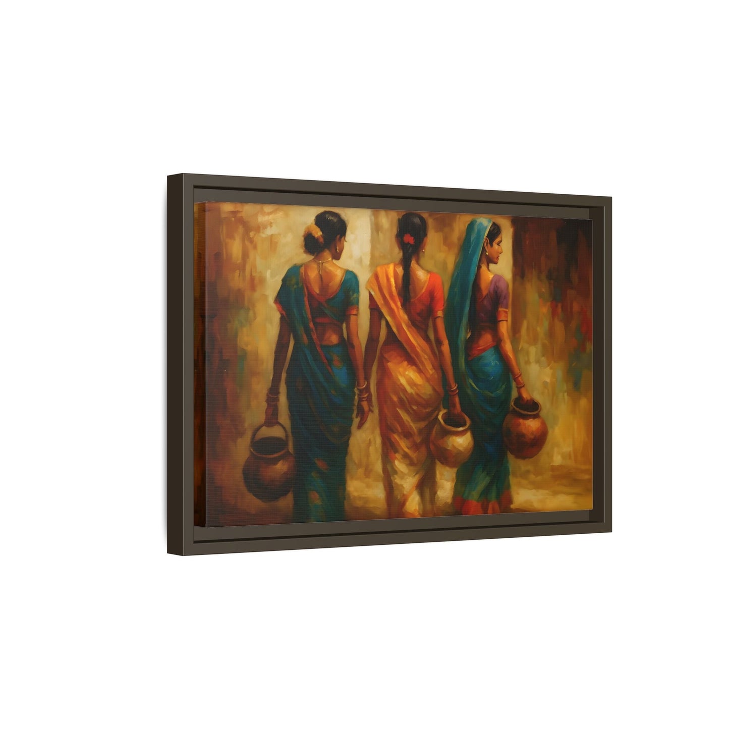 Indian Women Carrying Pots Ethnic Canvas Wall Decor - Colorful Sarees Painting Print - YesArtYes