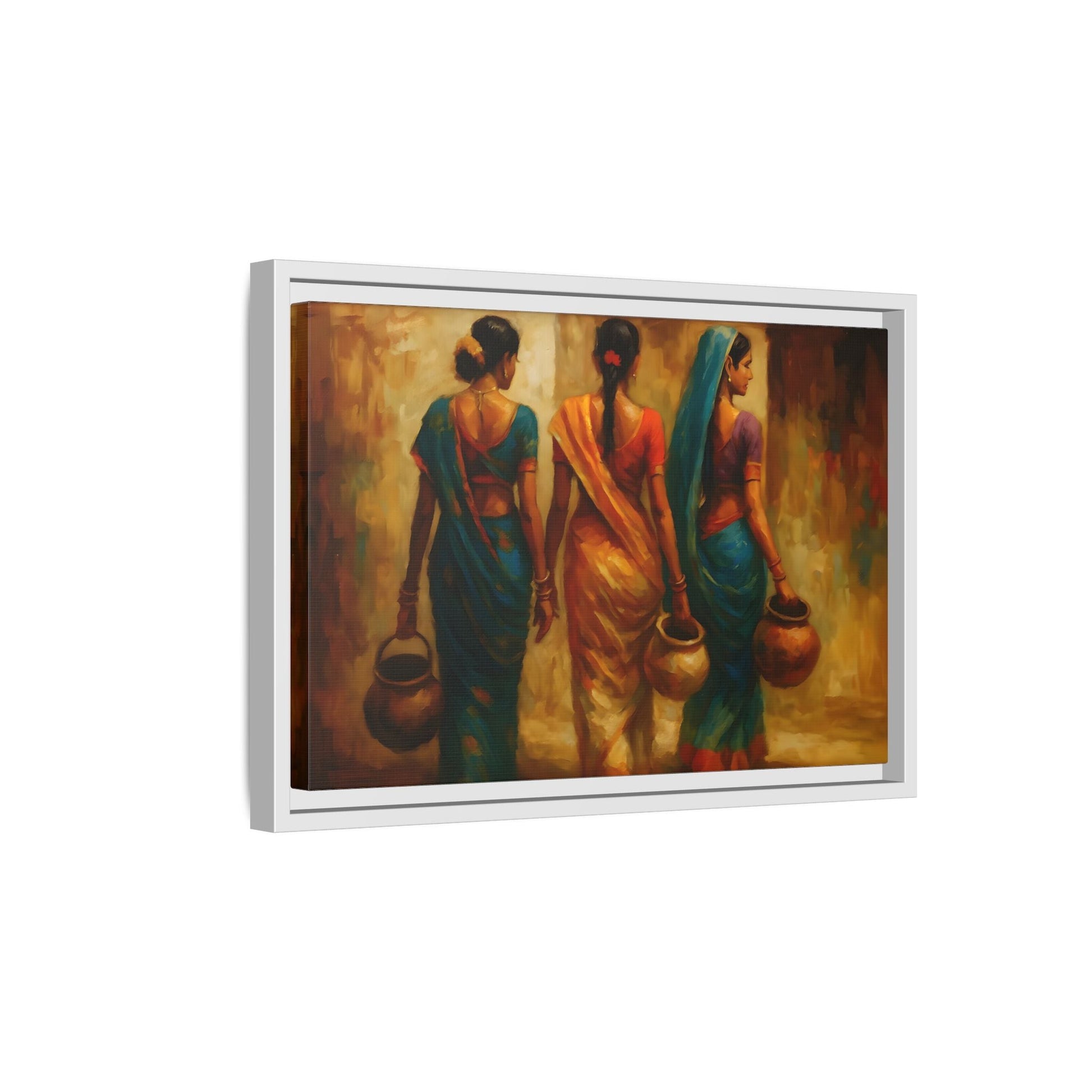 Indian Women Carrying Pots Ethnic Canvas Wall Decor - Colorful Sarees Painting Print - YesArtYes