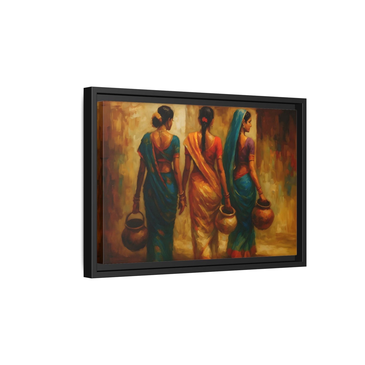 Indian Women Carrying Pots Ethnic Canvas Wall Decor - Colorful Sarees Painting Print - YesArtYes