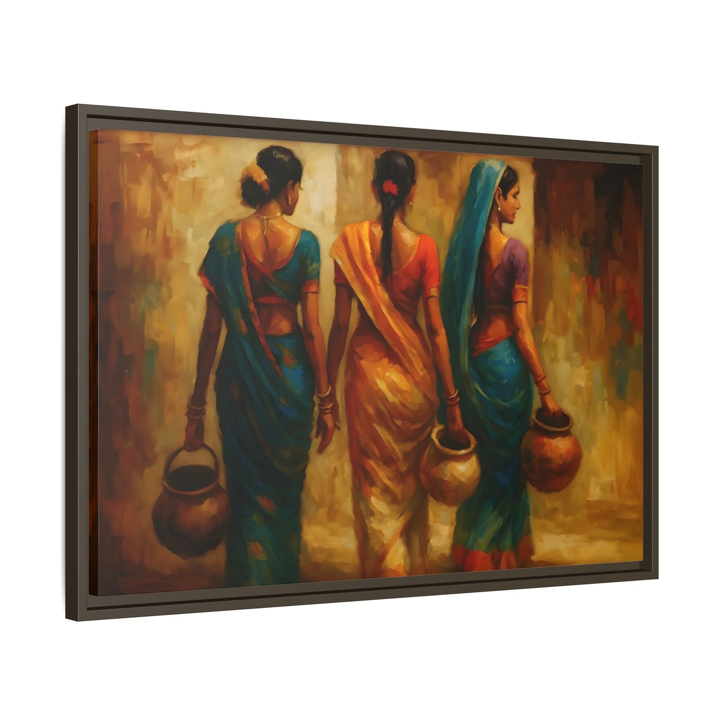 Indian Women Carrying Pots Ethnic Canvas Wall Decor - Colorful Sarees Painting Print - YesArtYes