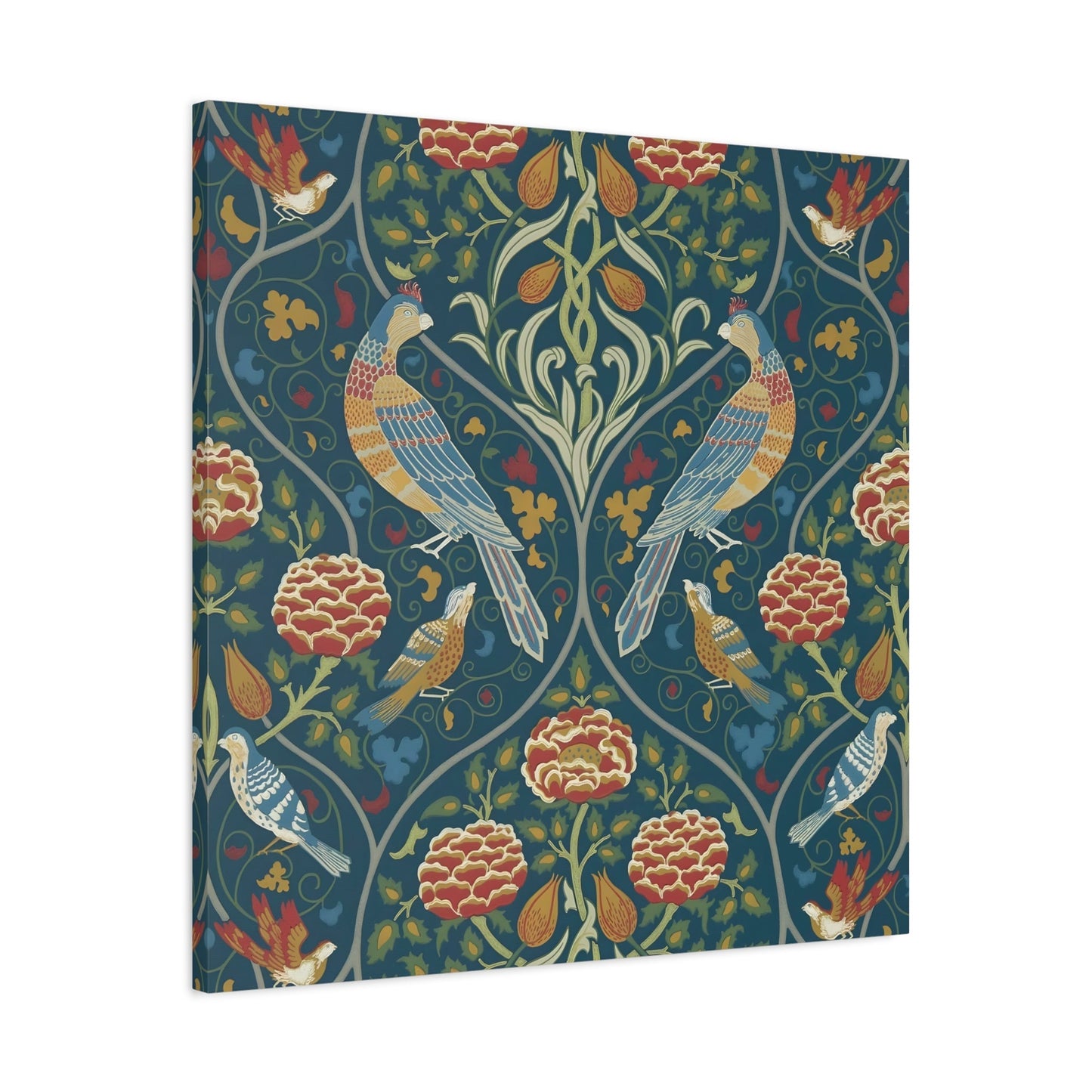 Indigo Floral Home Decor - William Morris Parakeets, Roses, and Tulips Framed Canvas Wall Art Prints