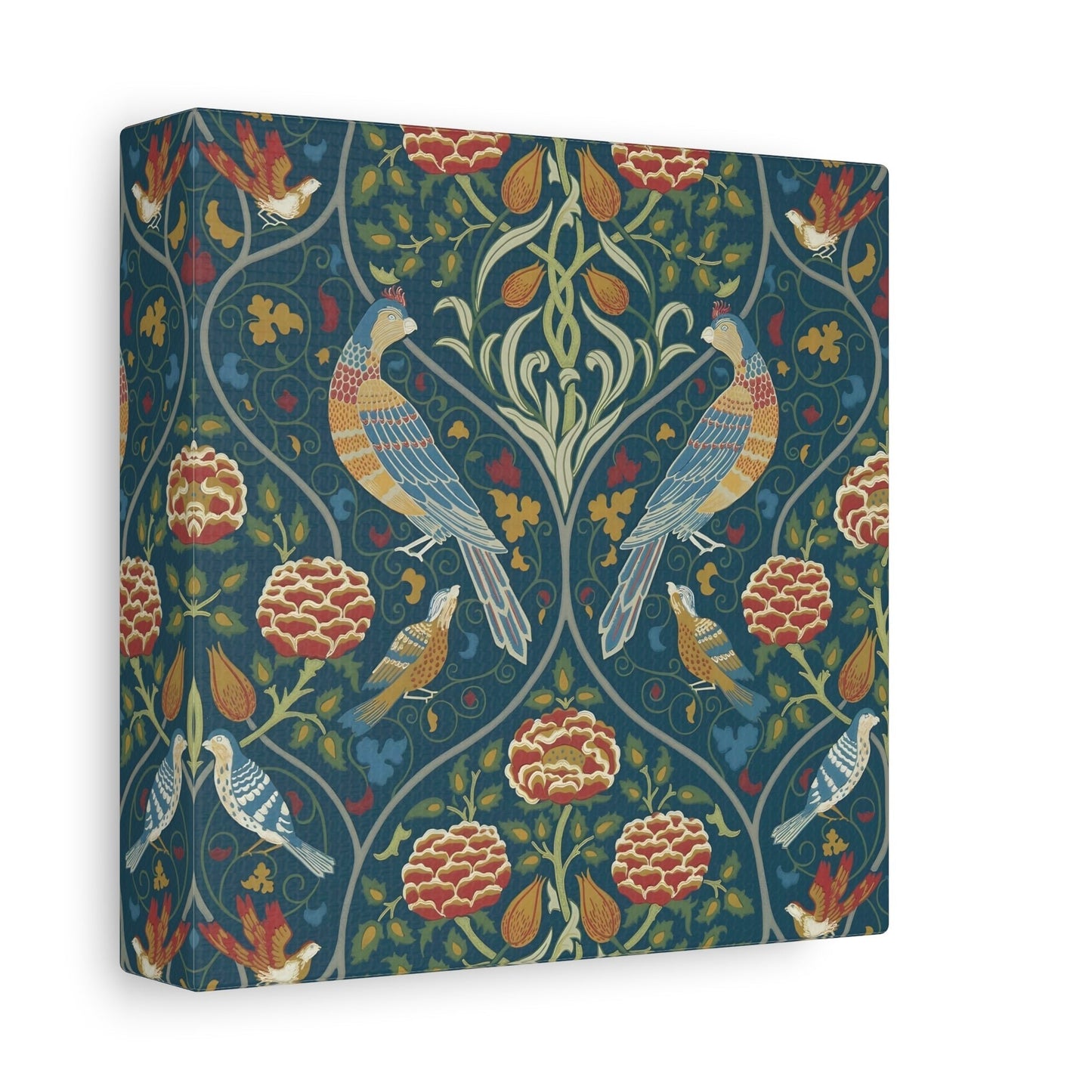 Indigo Floral Home Decor - William Morris Parakeets, Roses, and Tulips Framed Canvas Wall Art Prints