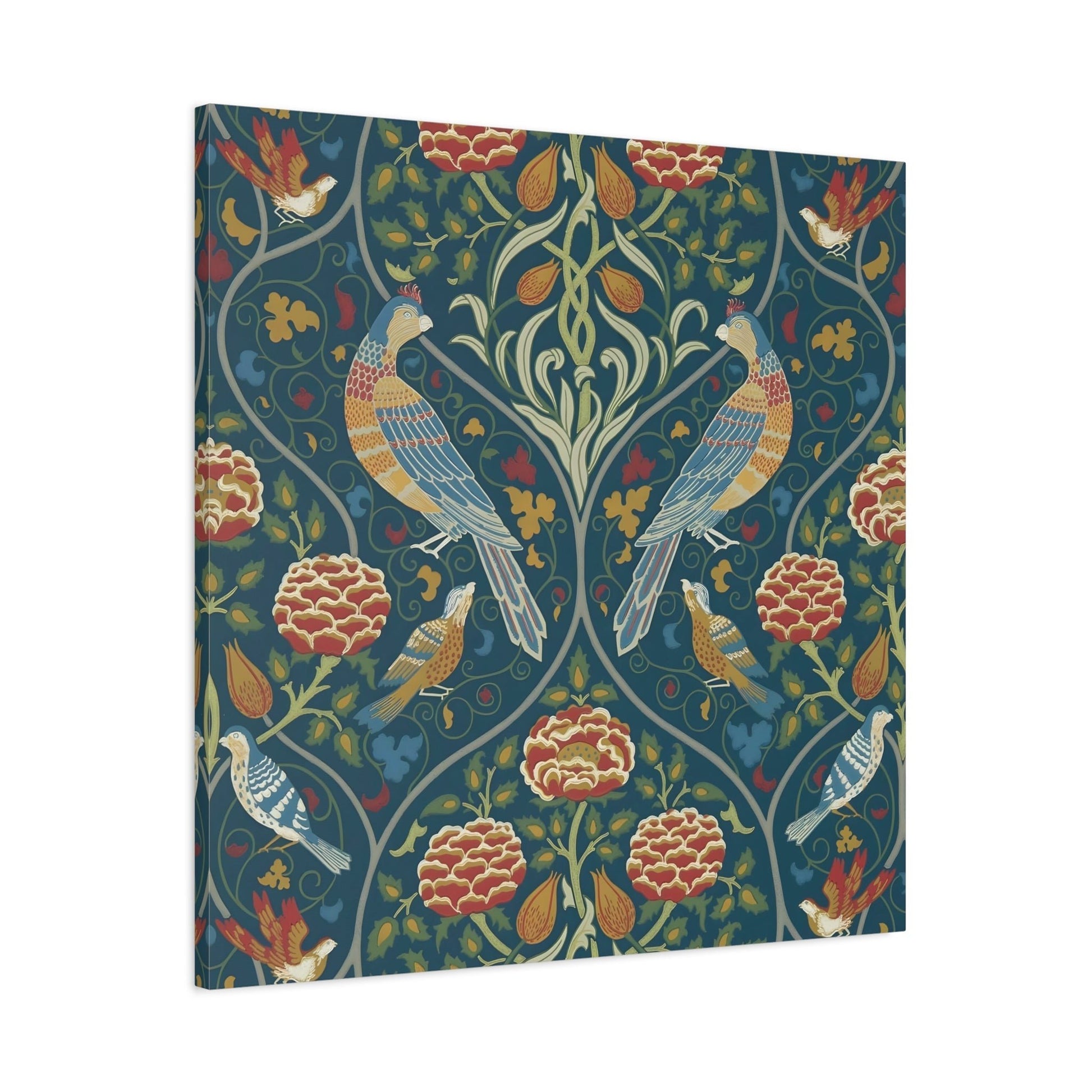 Indigo Floral Home Decor - William Morris Parakeets, Roses, and Tulips Framed Canvas Wall Art Prints