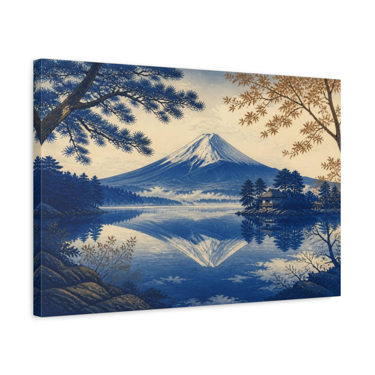 Side Mockup 3. Indigo Fuji Reflection shown as canvas print
