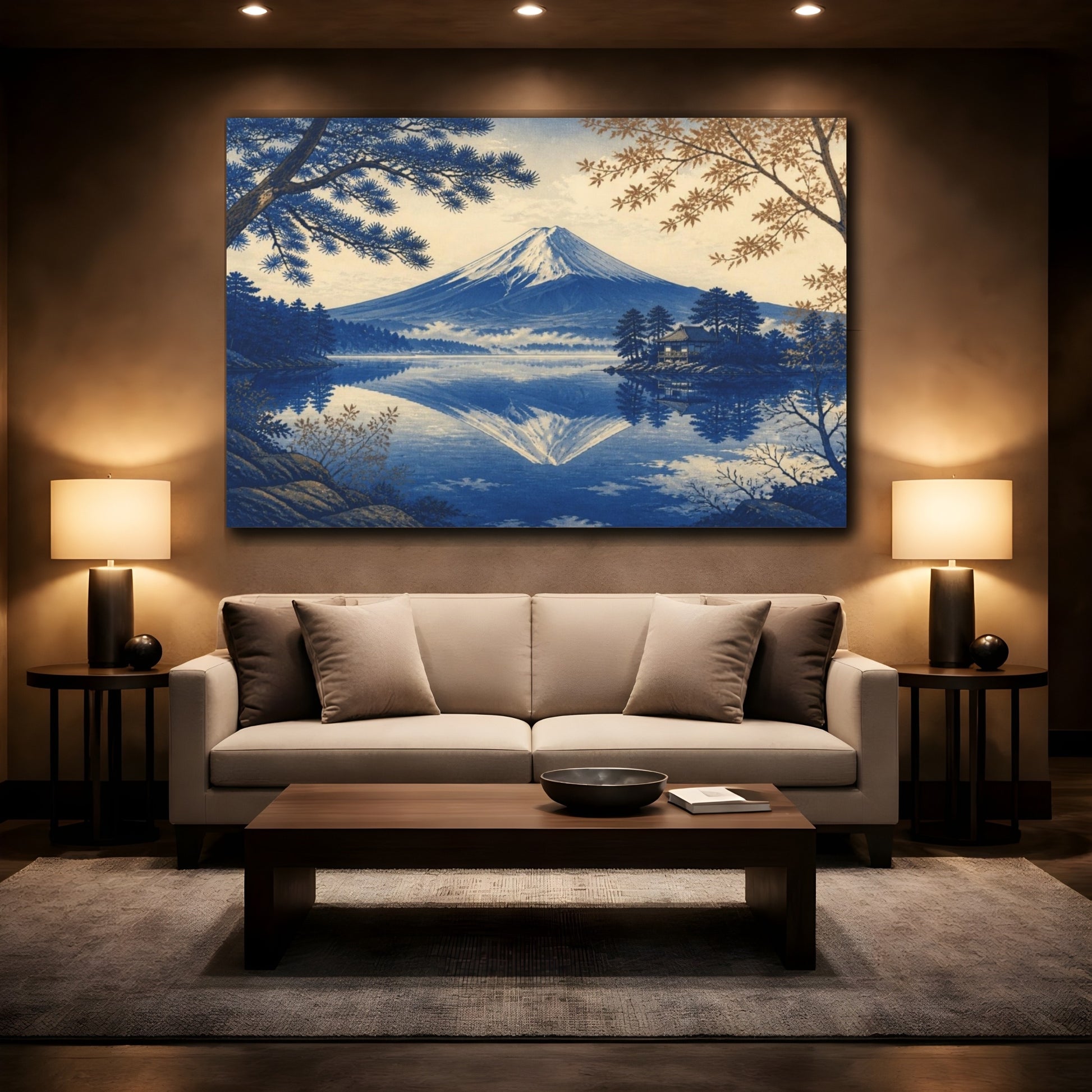 Mockup 2. Indigo Fuji Reflection shown as canvas print