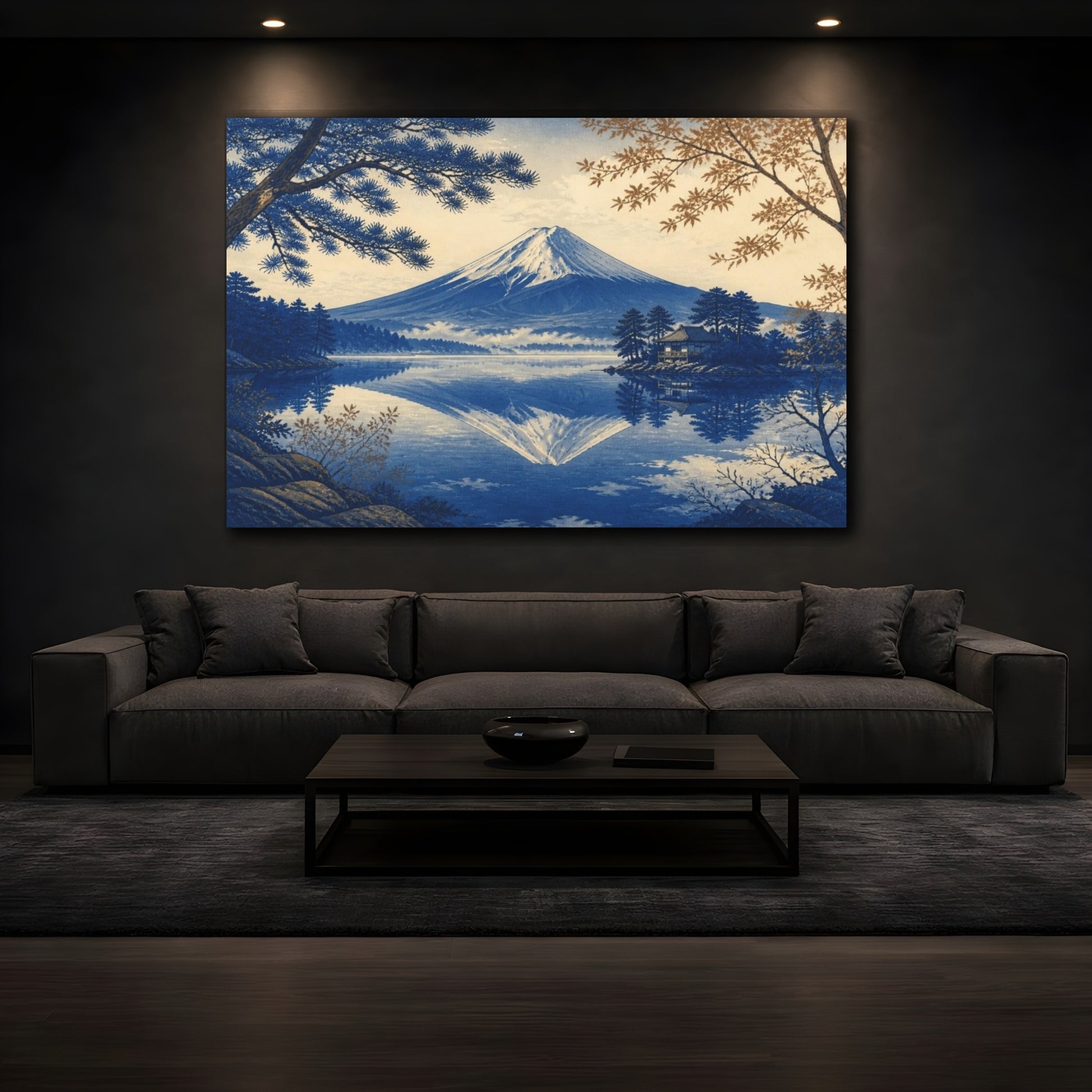 Mockup 3. Indigo Fuji Reflection shown as canvas print
