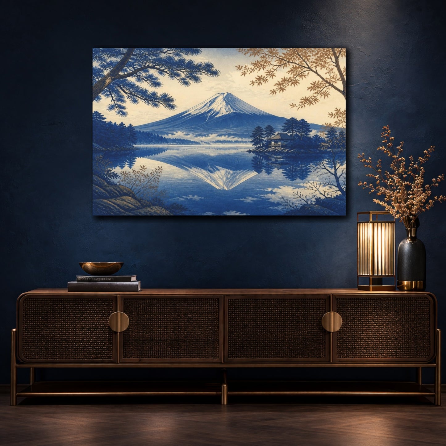 Mockup 4. Indigo Fuji Reflection shown as canvas print