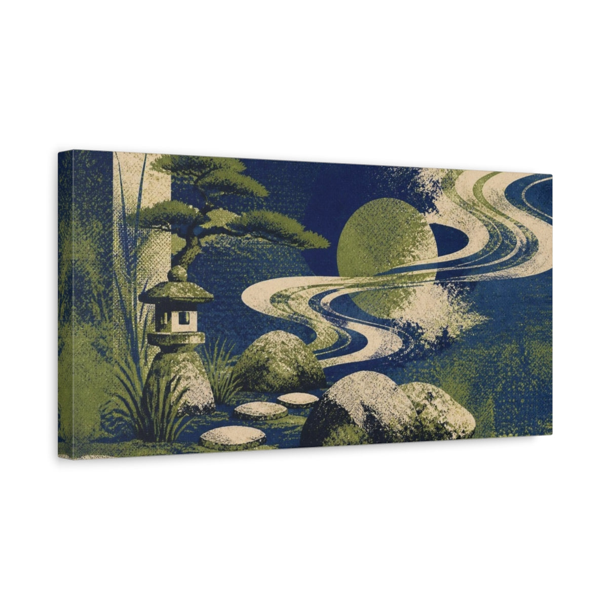 Side Mockup 3. Indigo Garden Stones shown as canvas print