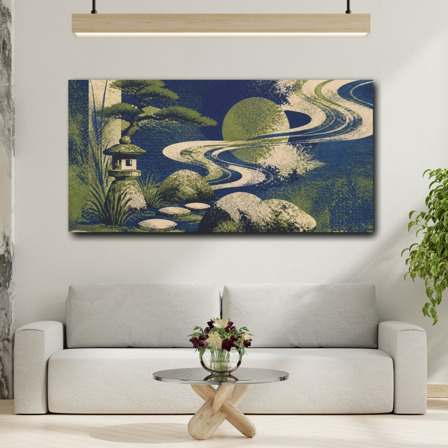 Mockup 2. Indigo Garden Stones shown as canvas print