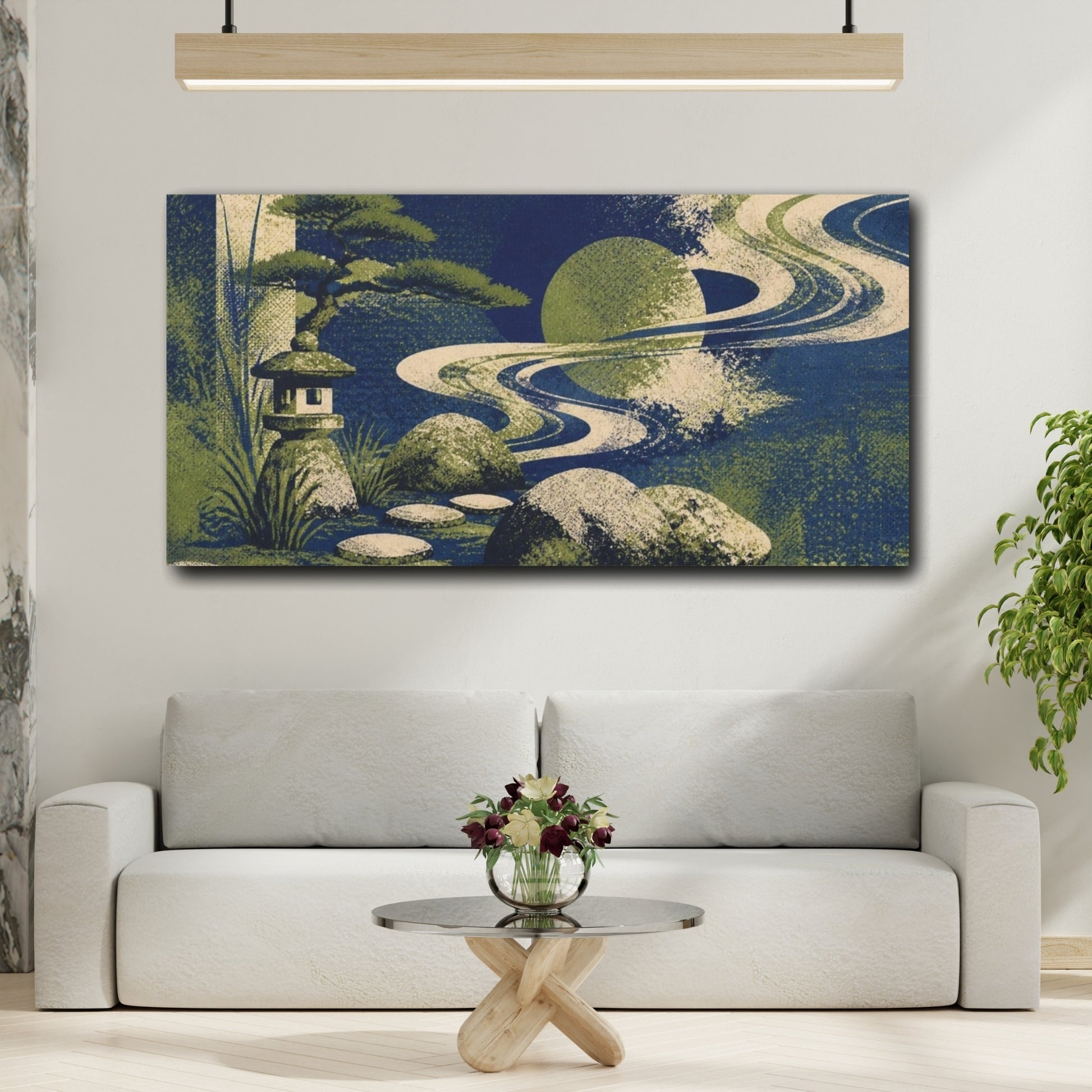 Mockup 2. Indigo Garden Stones shown as canvas print