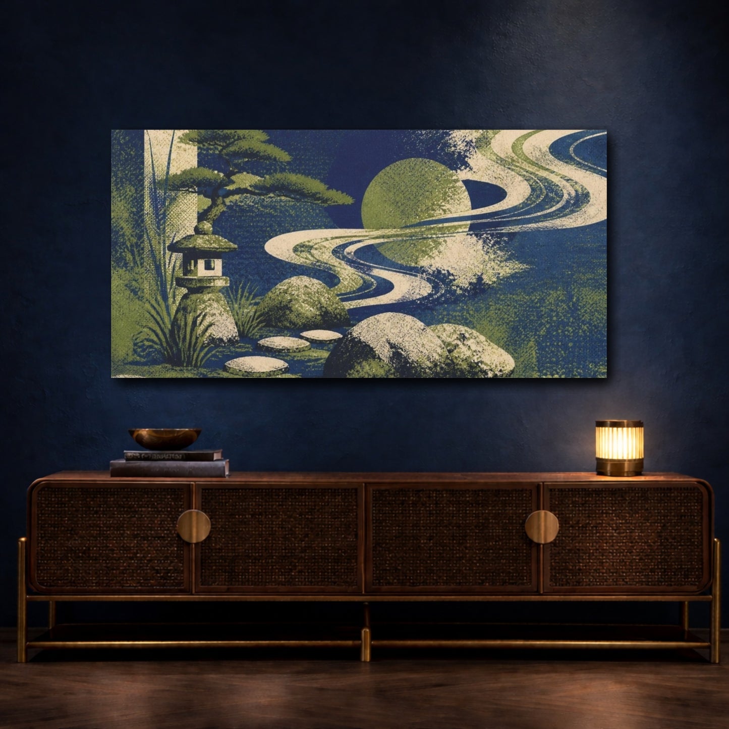 Mockup 4. Indigo Garden Stones shown as canvas print