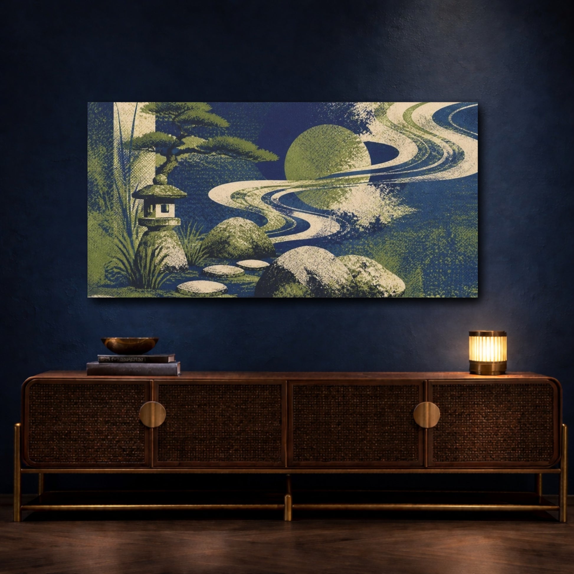 Mockup 4. Indigo Garden Stones shown as canvas print