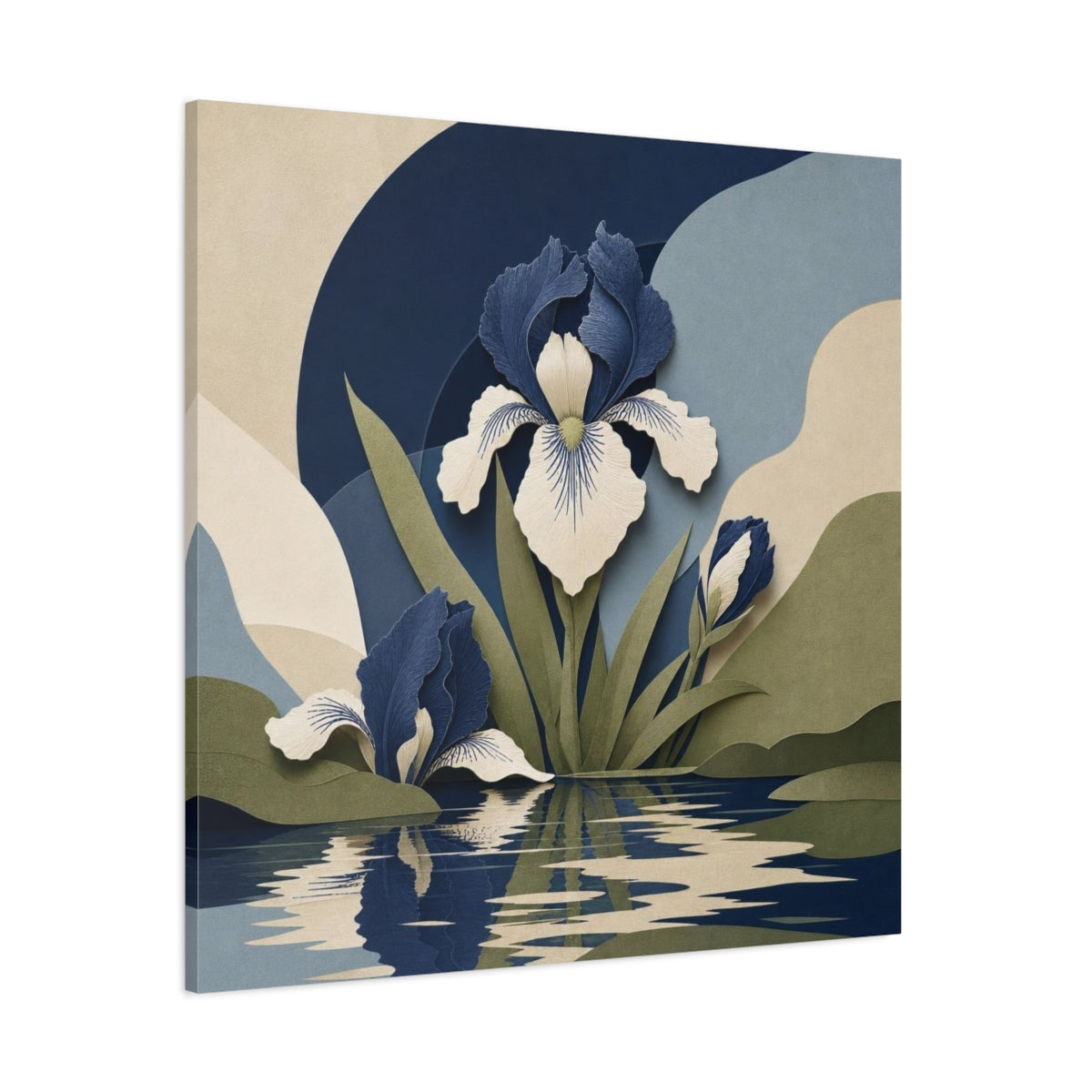 Side Mockup 1. Indigo Iris Reflection shown as canvas print