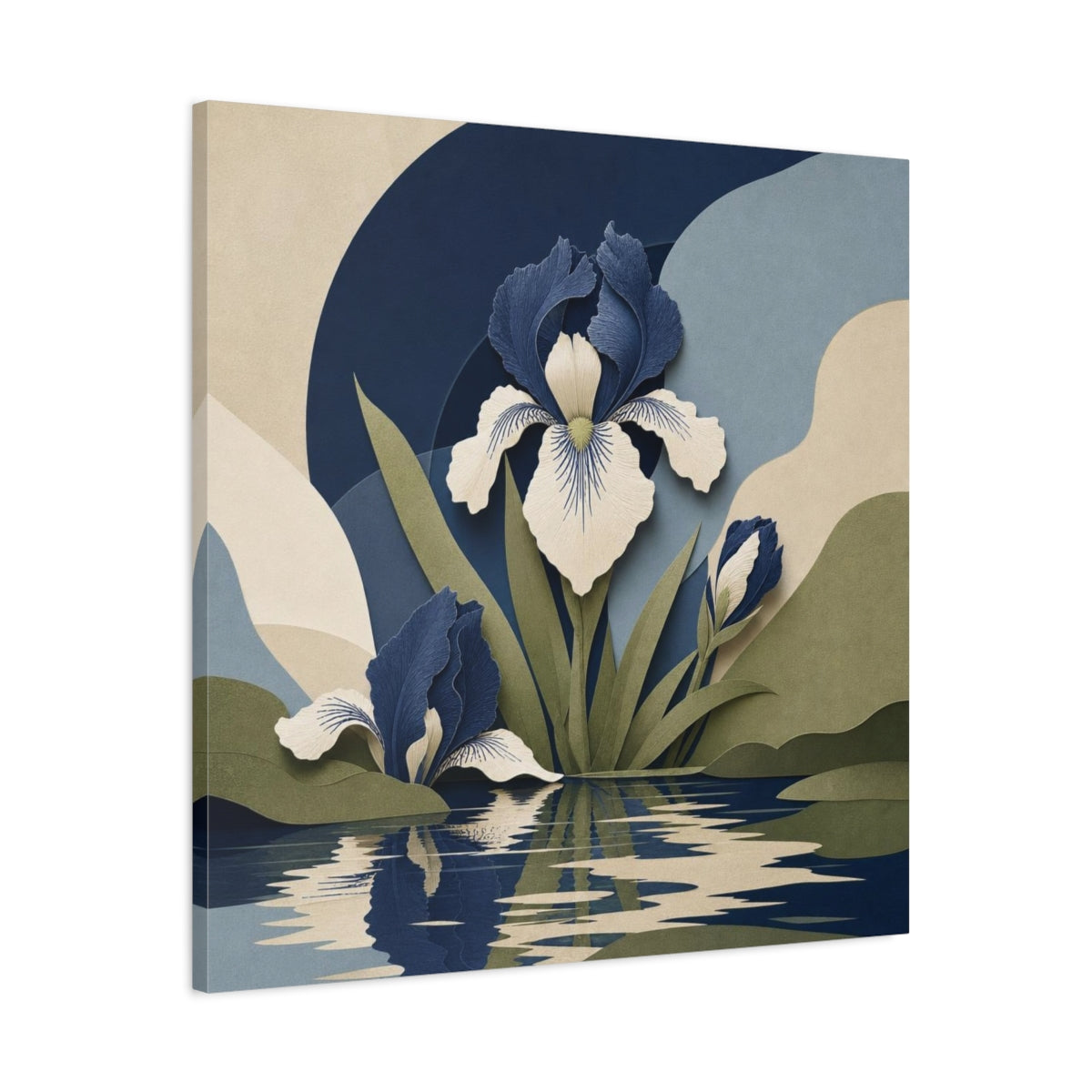 Side Mockup 3. Indigo Iris Reflection shown as canvas print
