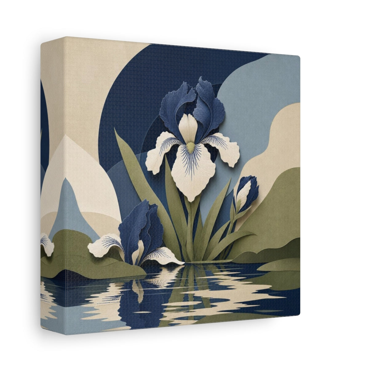 Side Mockup 2. Indigo Iris Reflection shown as canvas print