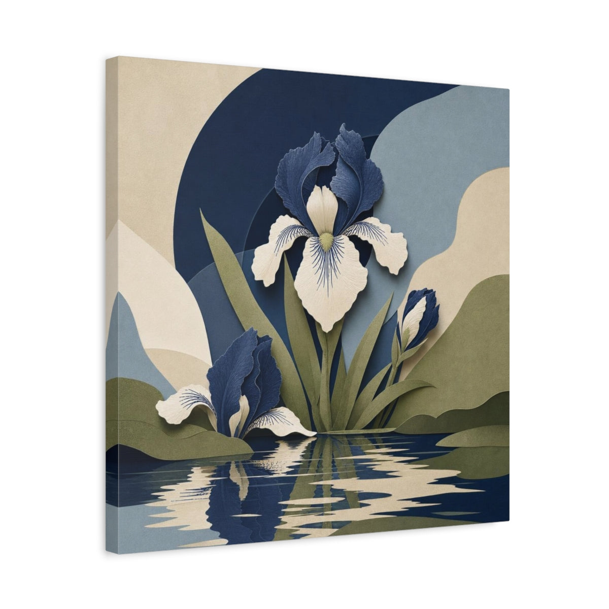 Side Mockup 5. Indigo Iris Reflection shown as canvas print