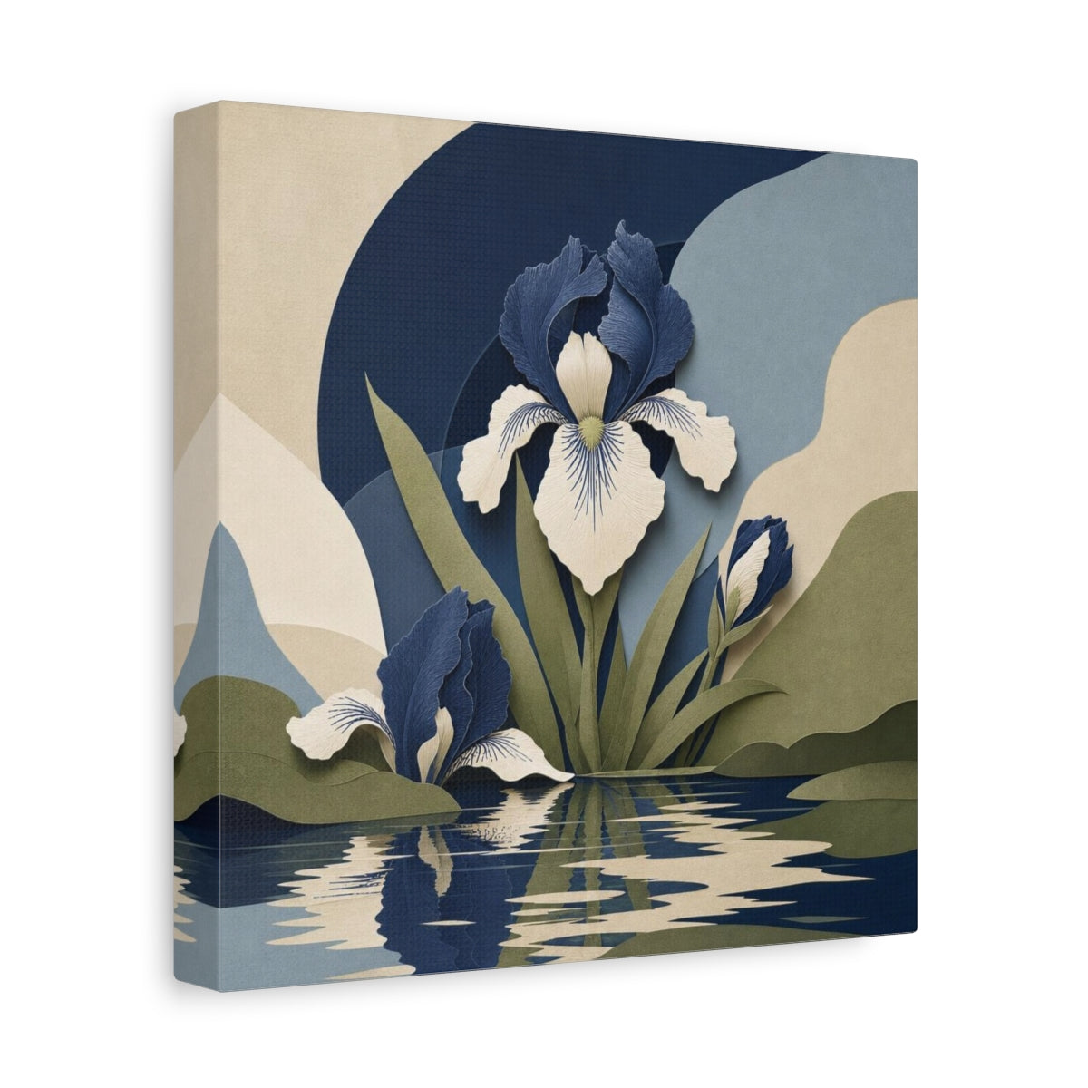 Side Mockup 9. Indigo Iris Reflection shown as canvas print