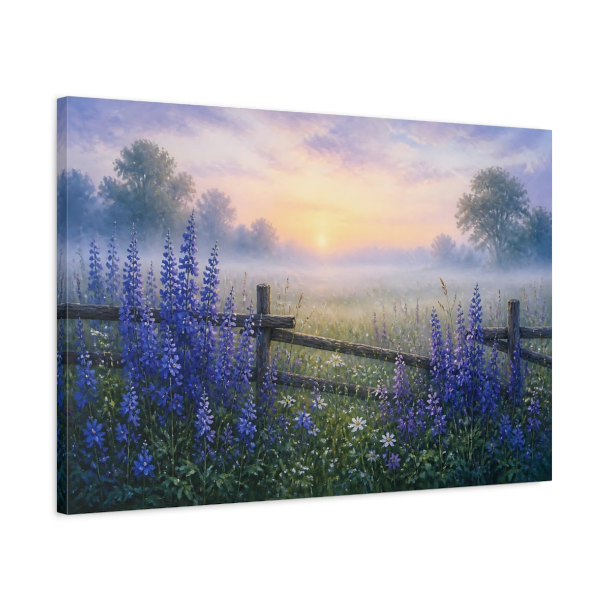 Side Mockup 2. Indigo Wildflowers At Sunrise shown as canvas print