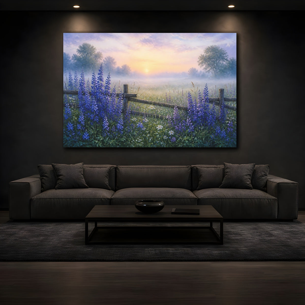 Mockup 3. Indigo Wildflowers At Sunrise shown as canvas print