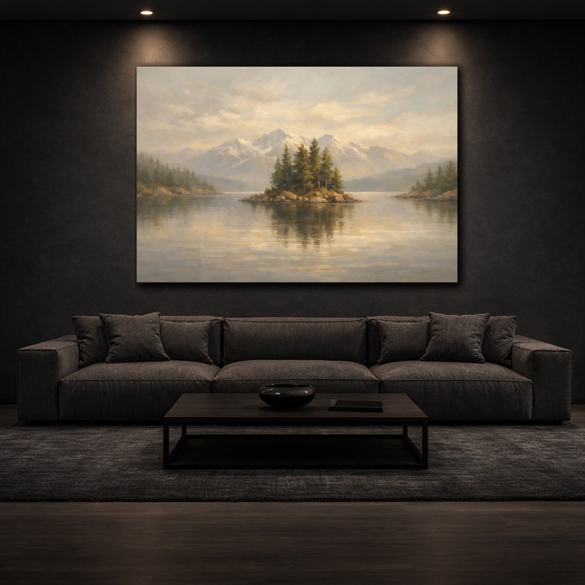 Mockup 2. Industrial Soft Neutral Pigment Fade shown as stretched canvas wall art