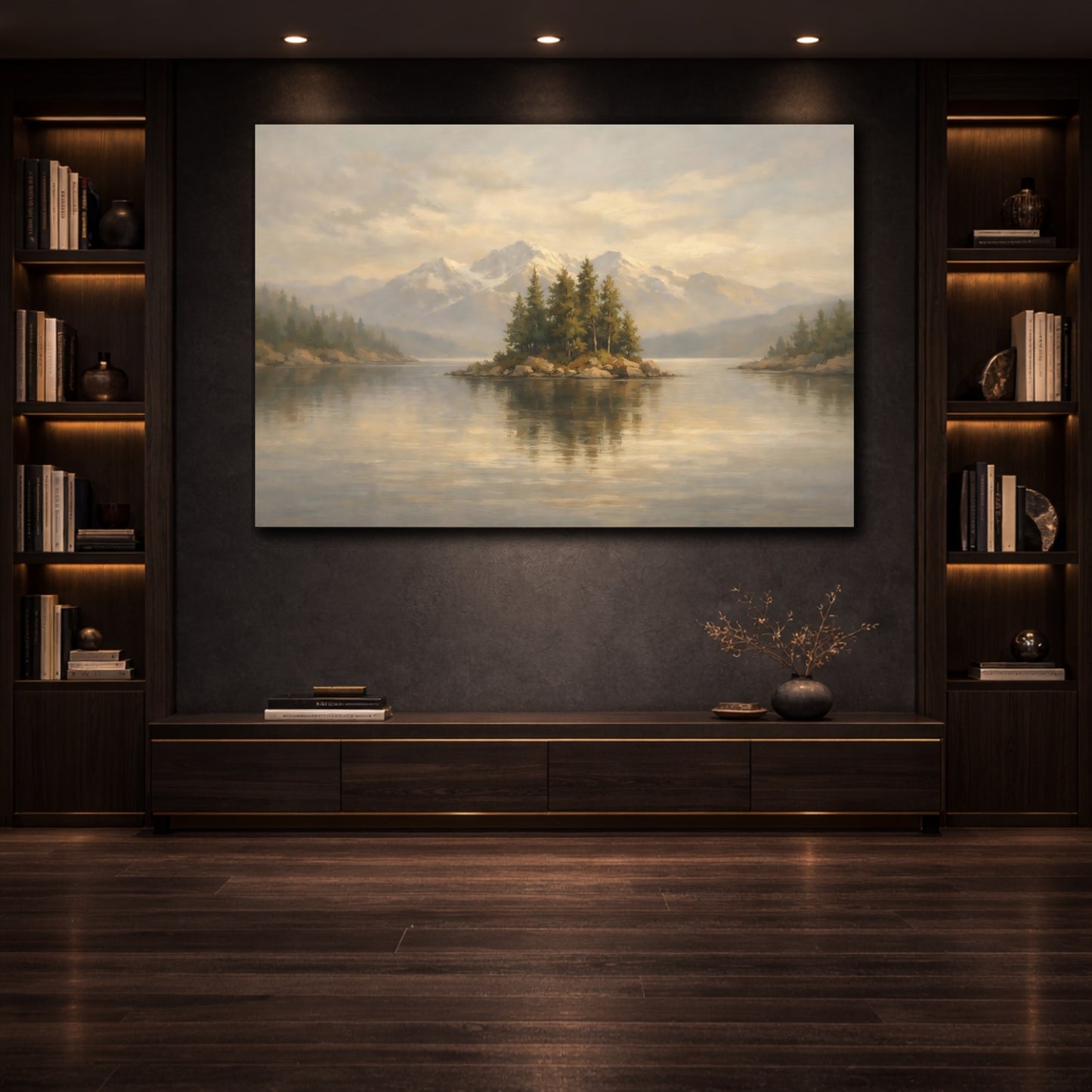 Mockup 3. Industrial Soft Neutral Pigment Fade shown as stretched canvas wall art