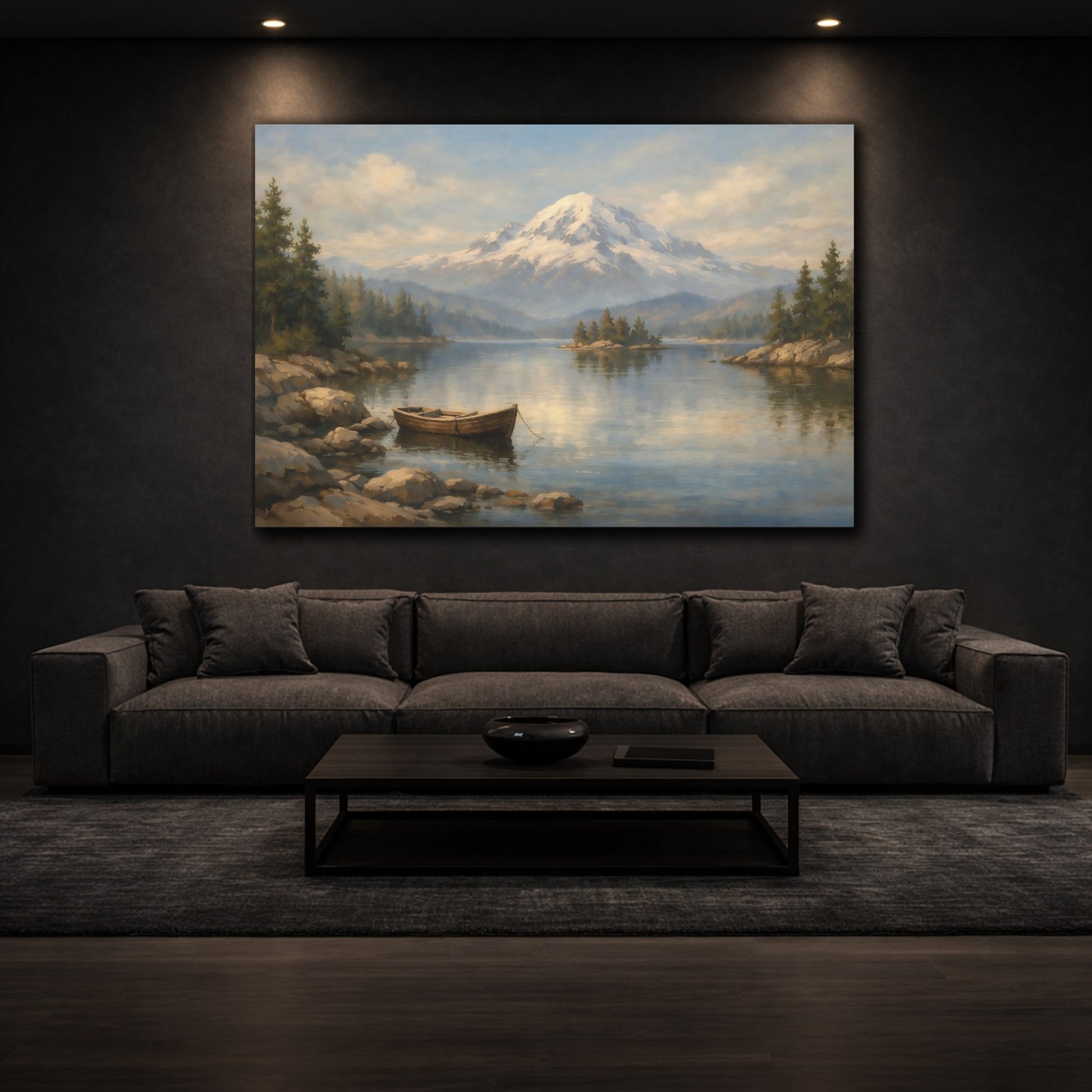 Mockup 2. Interior Style High Contrast Relief Line Composition shown as stretched canvas wall art