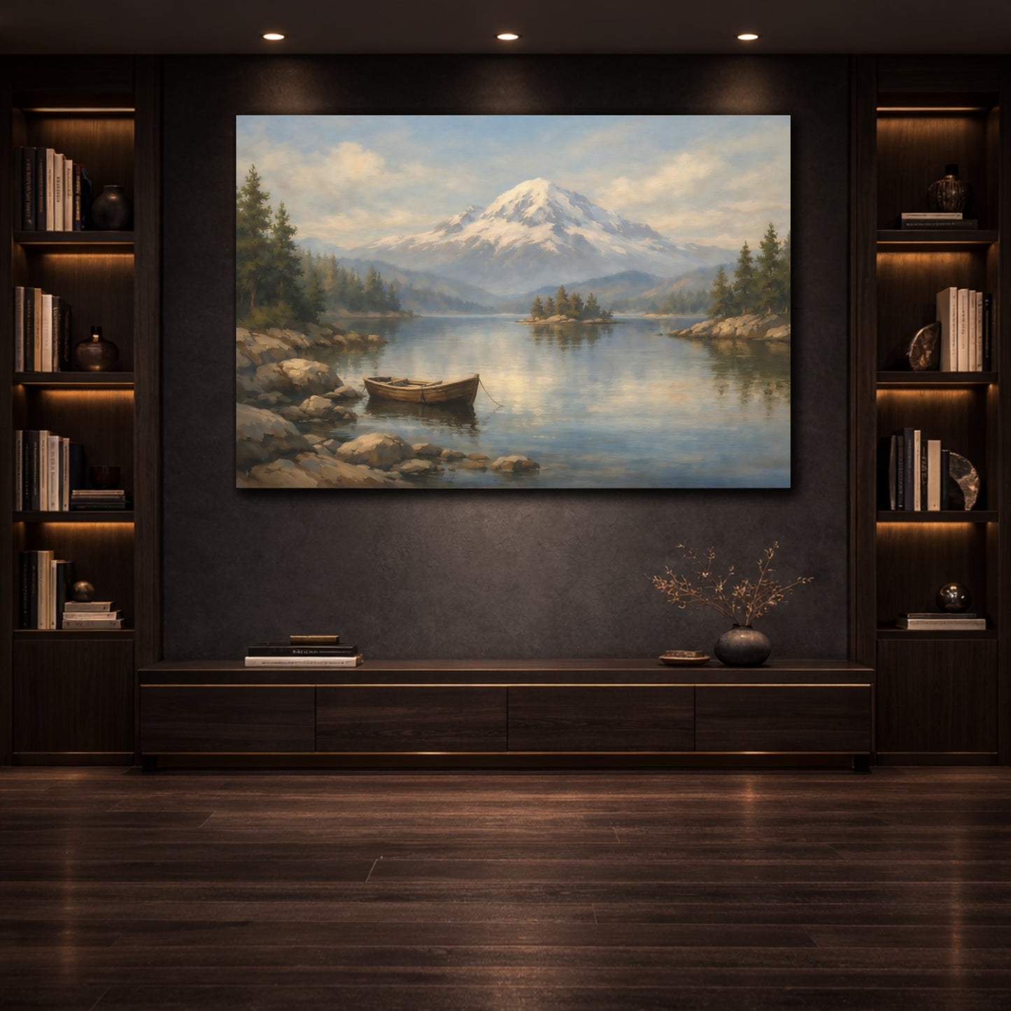Mockup 3. Interior Style High Contrast Relief Line Composition shown as stretched canvas wall art