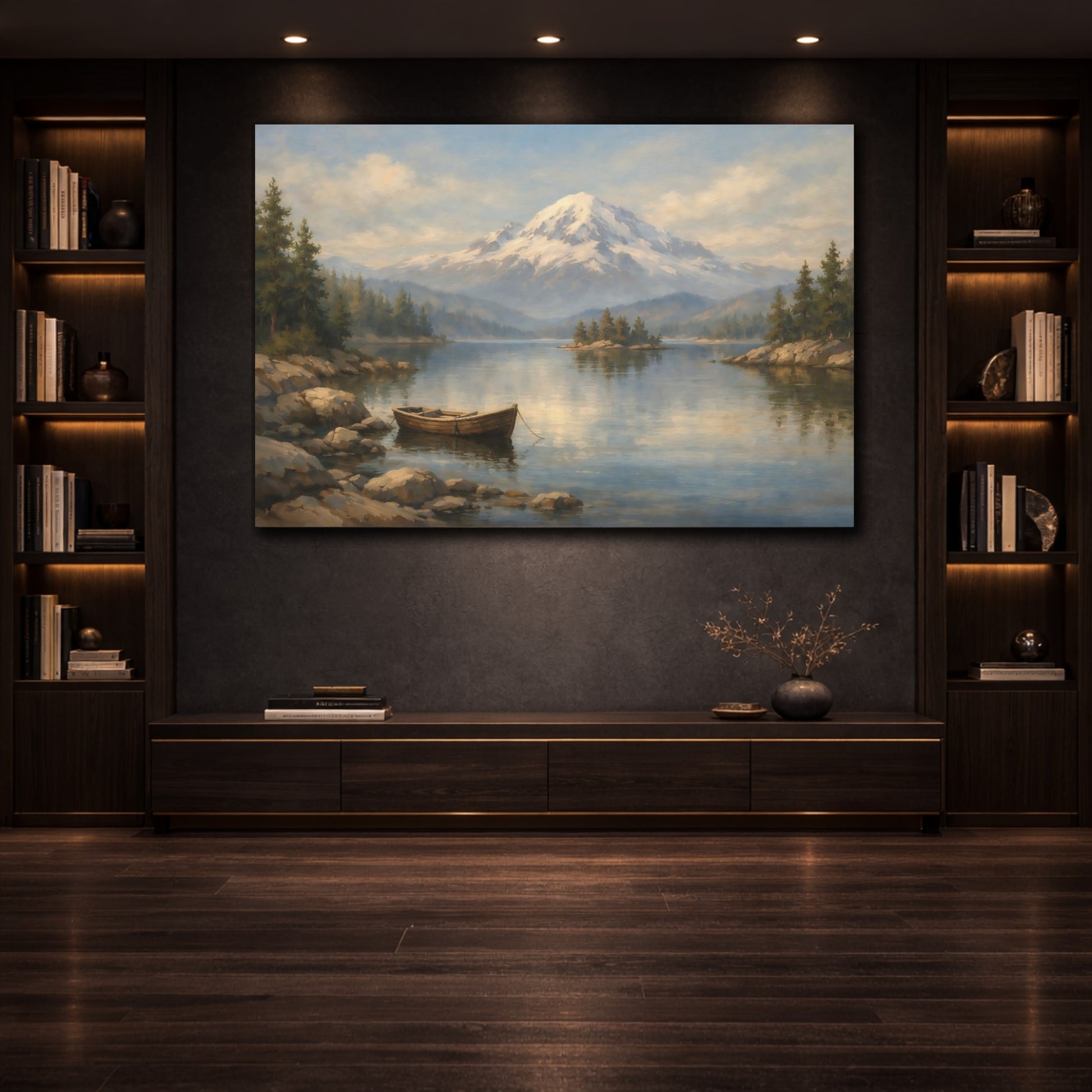 Mockup 3. Interior Style High Contrast Relief Line Composition shown as stretched canvas wall art